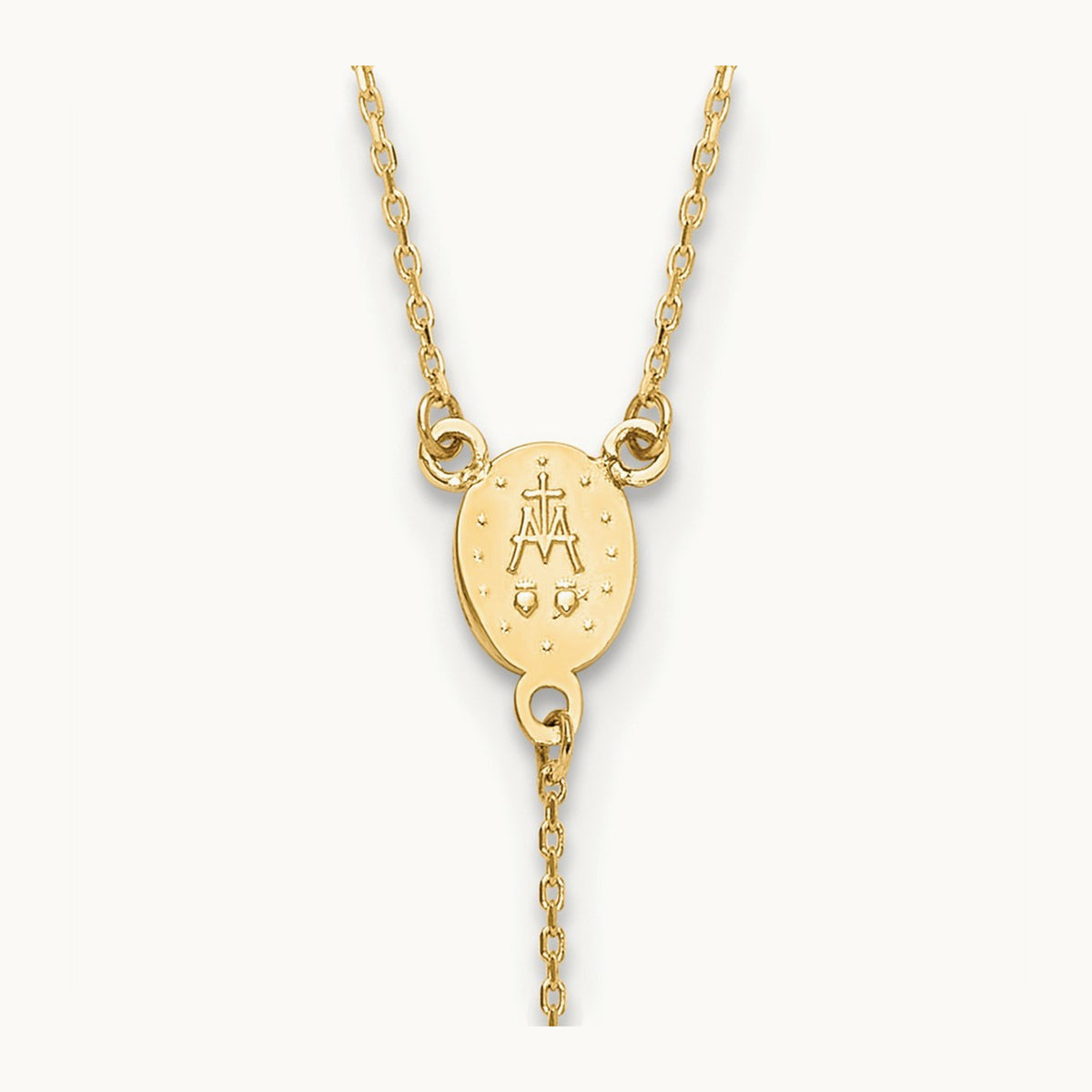 Rosary Design Miraculous Medal Cross Y-Drop Necklace, 14K