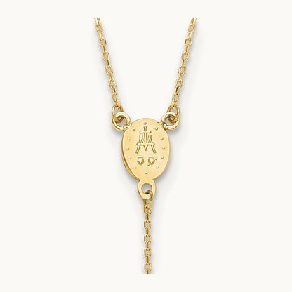 Rosary Design Miraculous Medal Cross Y-Drop Necklace, 14K