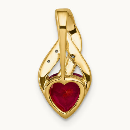 Diamond and Created Ruby Polished Heart Pendant, 14K