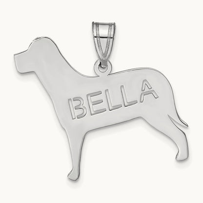 Sterling Silver/Rhodium-plated Dog with Cut-out Name Pendant