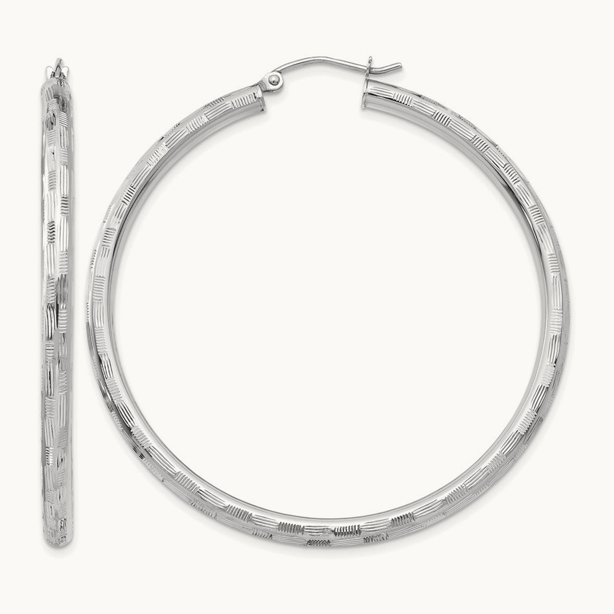 Diamond-cut Hoop Earrings, 14K White Gold
