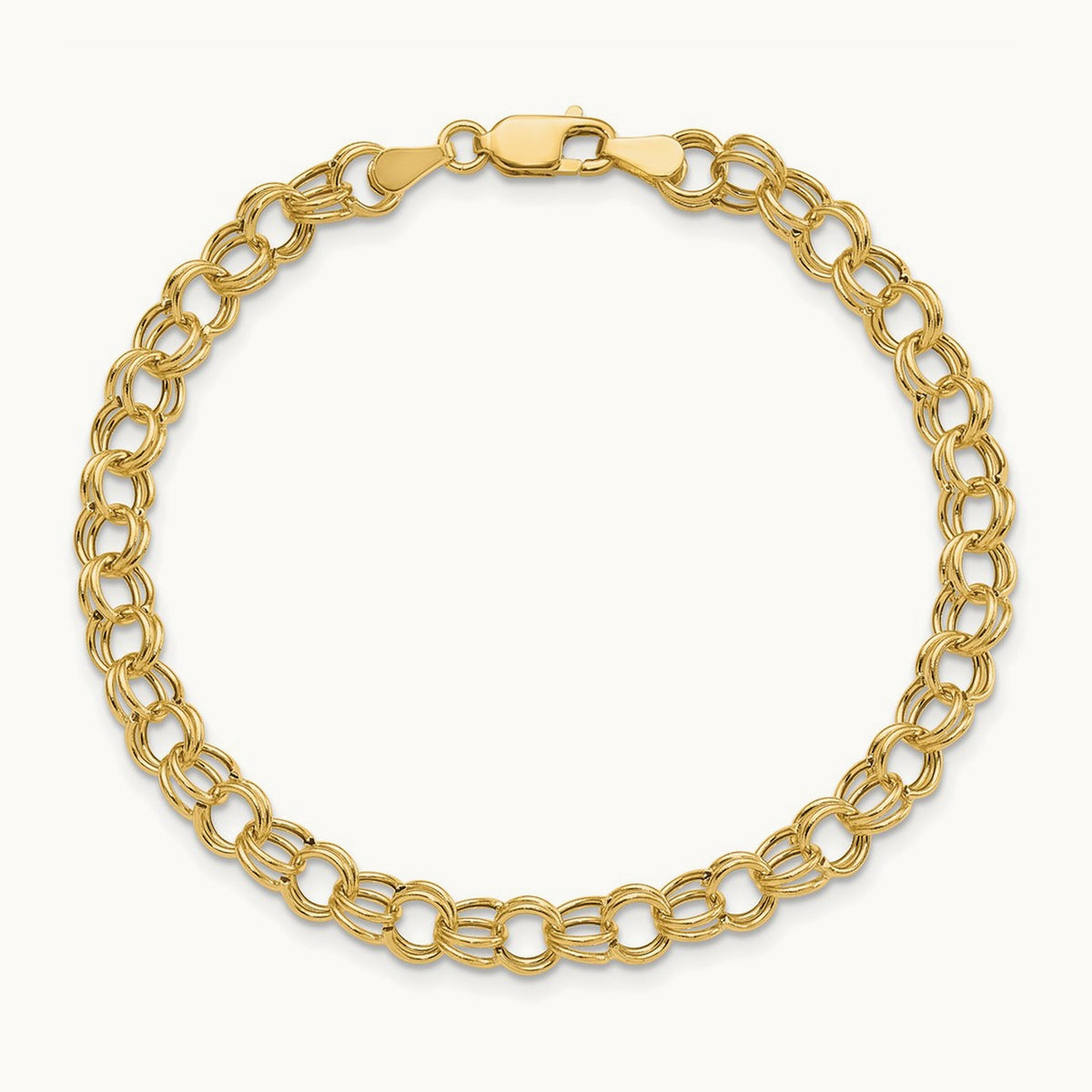 Hollow Double Link Charm Bracelet — 14K Yellow Gold