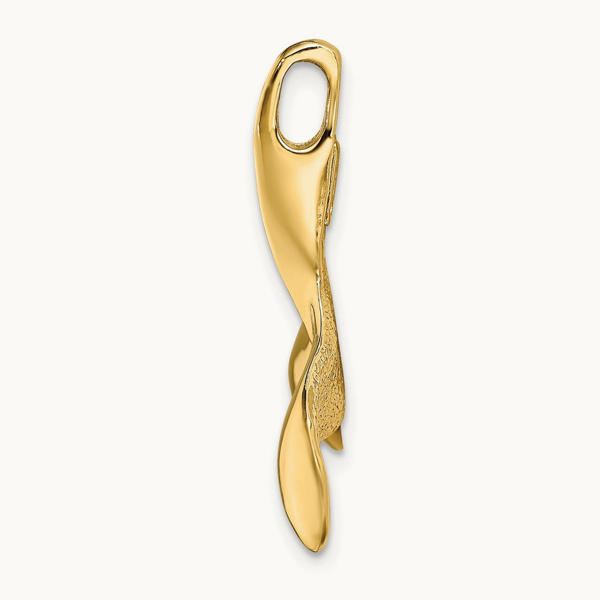 3-D Polished/Textured Whale Tail Charm, 14K
