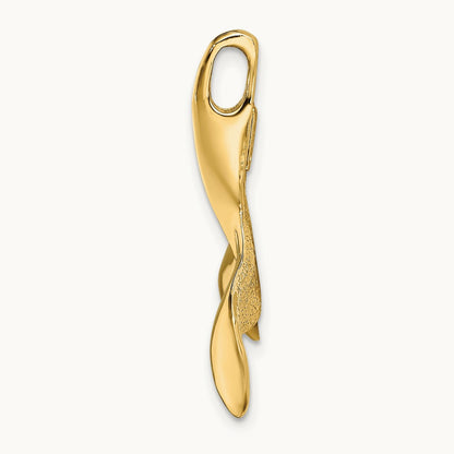3-D Polished/Textured Whale Tail Charm, 14K