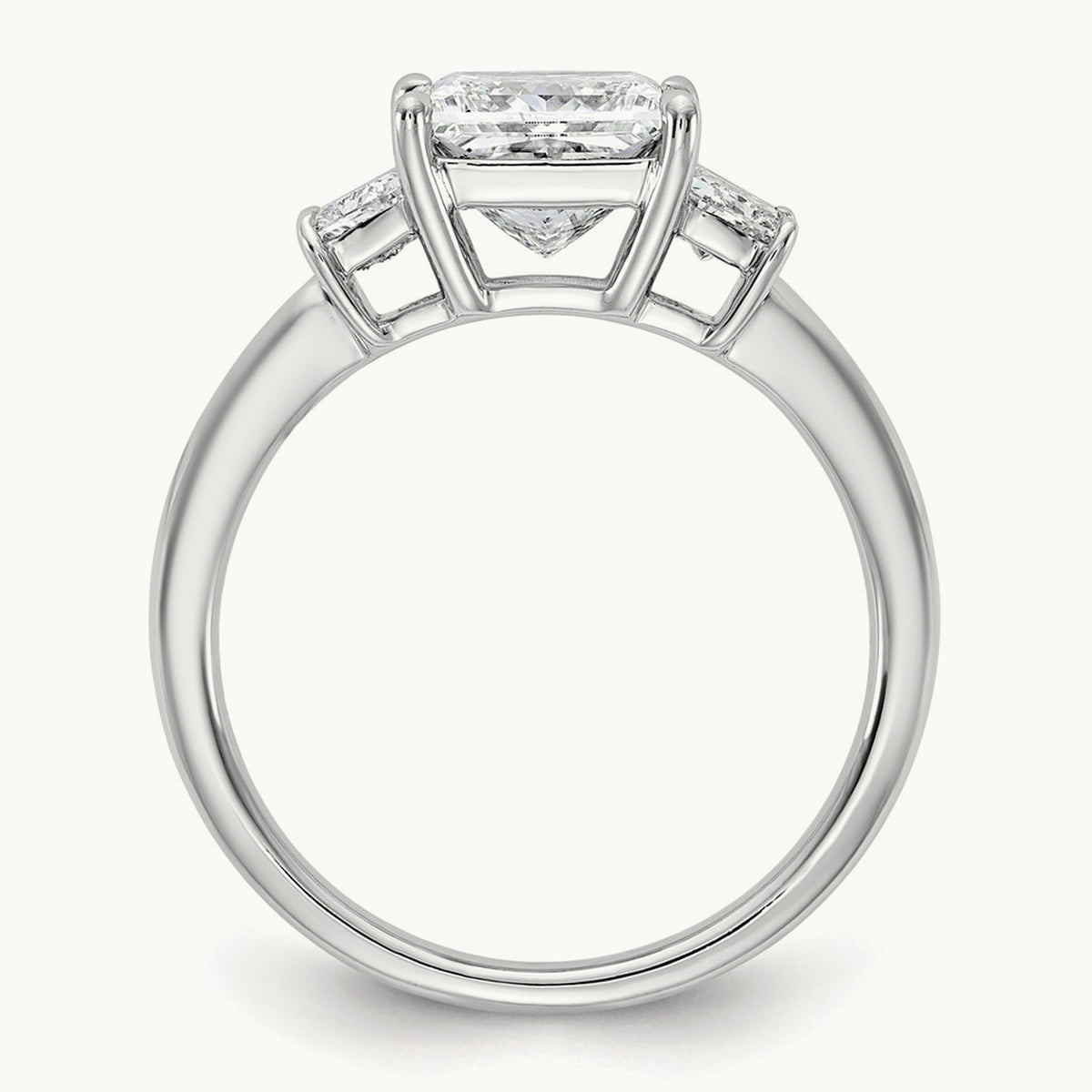 Princess & Trapezoid Engagement Ring — 14K White Gold, 2 3/4 ct, 7