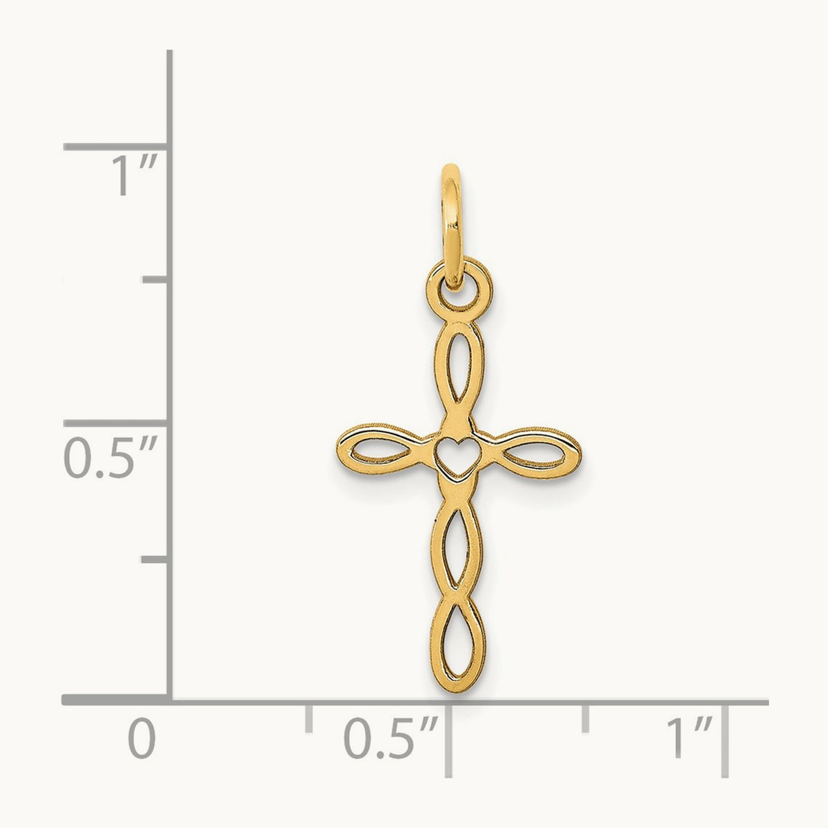 Loop with Center Heart Cross Charm — 14K Yellow Gold