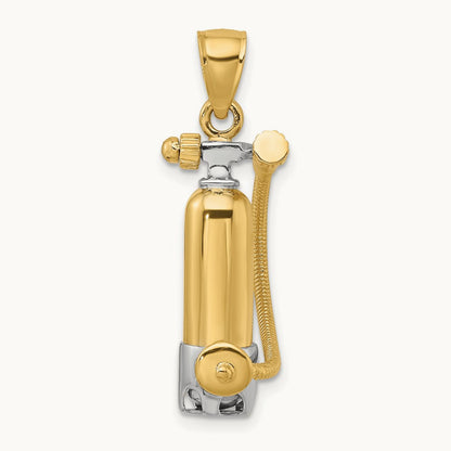 w/Rhodium 3-D Single Scuba Tank W/ Hose Charm, 14K