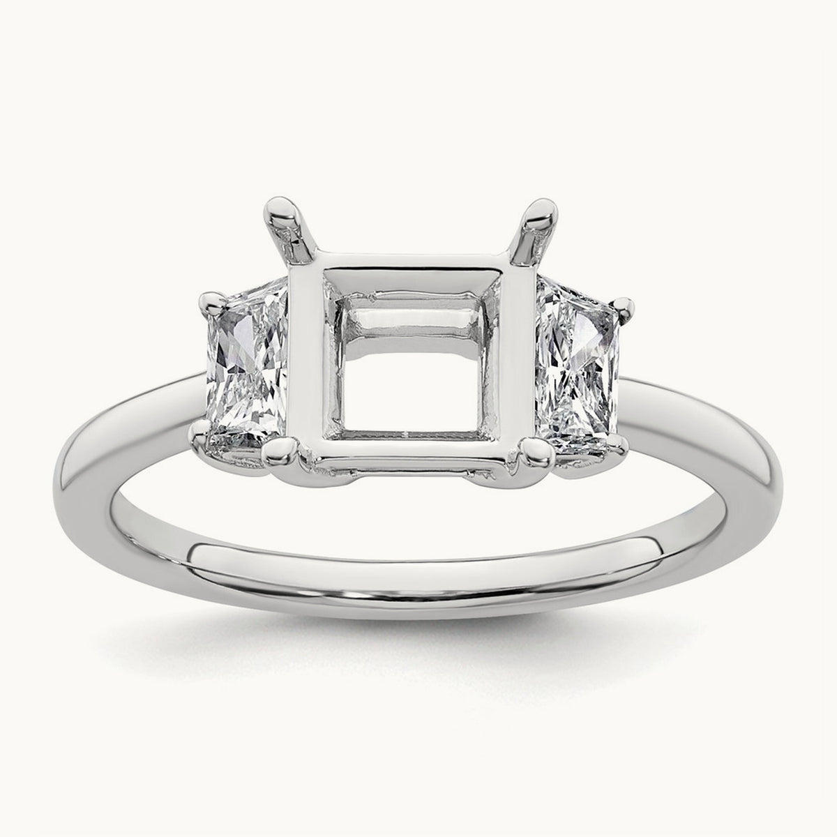 Trapezoid Princess Semi-Mount Engagement Ring — 14K White Gold, 1/2 ct, 7