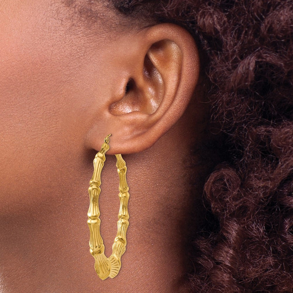Polished Bamboo Hoop Earrings — 14K Yellow Gold, 55mm