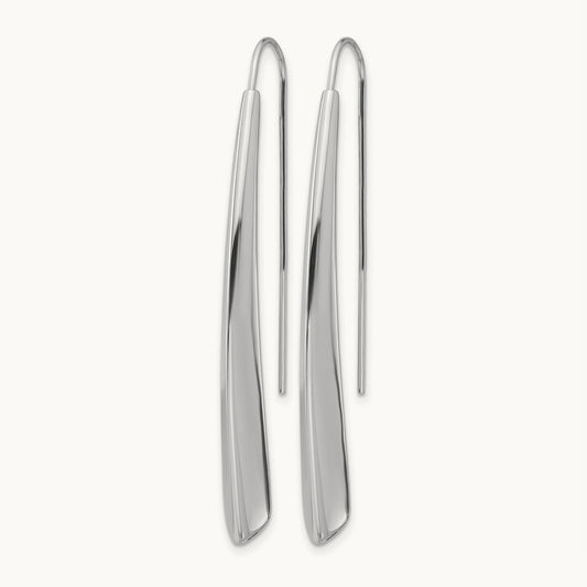 Rhodium-plate Polished Drop Bar Threader Earrings, Sterling Silver — Leslie's
