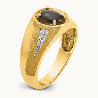 IBGoodman Men's Satin Black Star Sapphire and Diamond Complete Ring, 14K