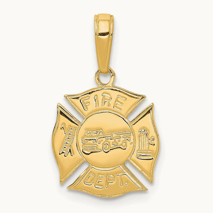 FIRE DEPT Shield Pendant, 14K