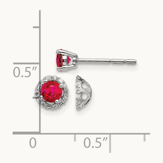 Diamond and Ruby Stud w/ Jacket Earrings, 14K White Gold
