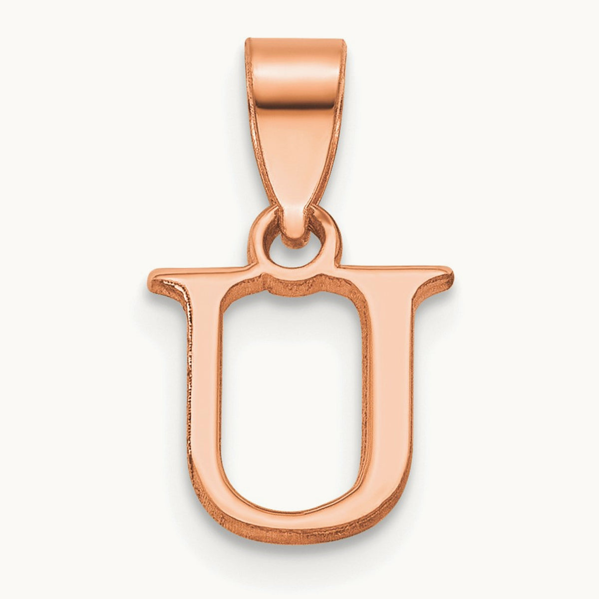 Polished Block Initial Pendant — 14K Rose Gold, U