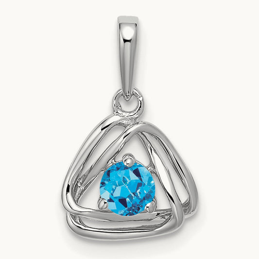 Blue Topaz Triangle Pendant — 14K White Gold