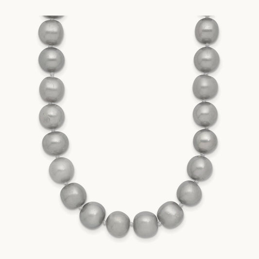 8- Near Round Grey FWC Pearl 18in Necklace, 9mm, 14K