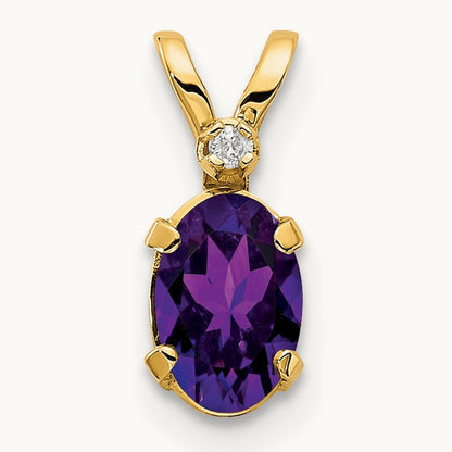 Diamond & Amethyst Birthstone Pendant — 14K Yellow Gold