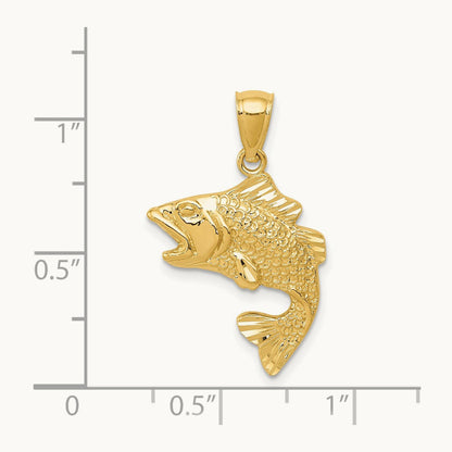Polished Textured Bass Pendant — 14K Yellow Gold