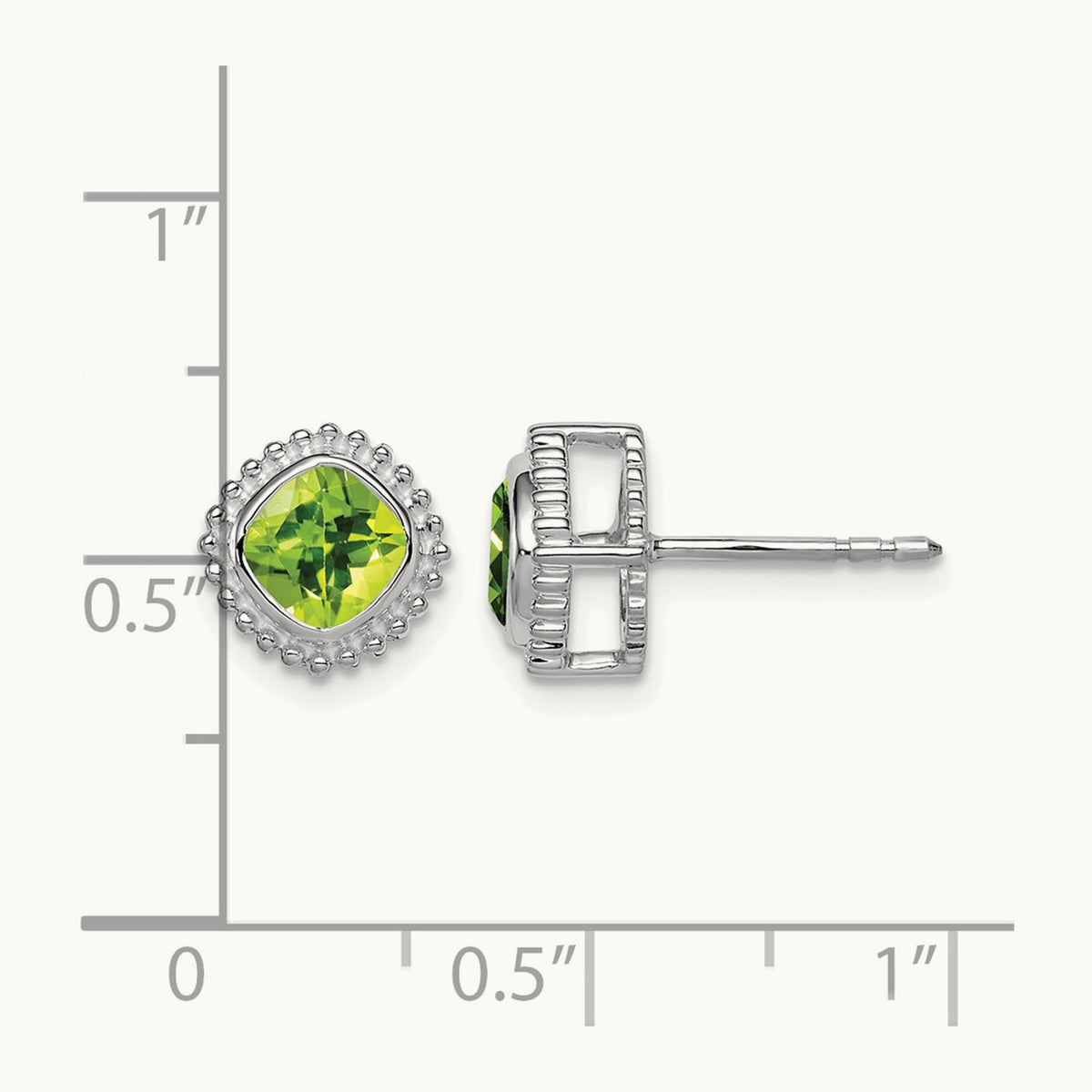 Cushion Peridot Earrings — 14K White Gold