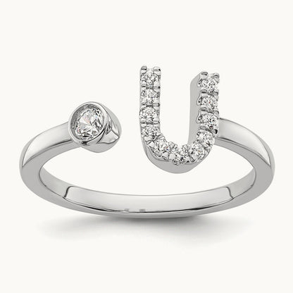 Initial U Adjustable Ring, 0.15 ct tw Lab-Grown Diamond
