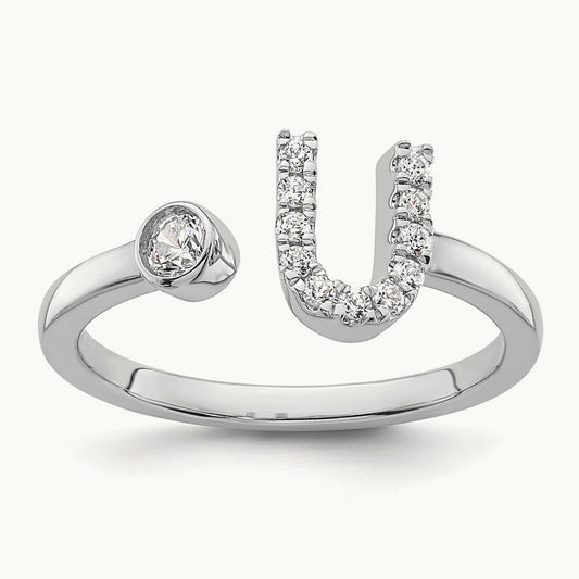 Initial U Adjustable Ring, 0.15 ct tw Lab-Grown Diamond