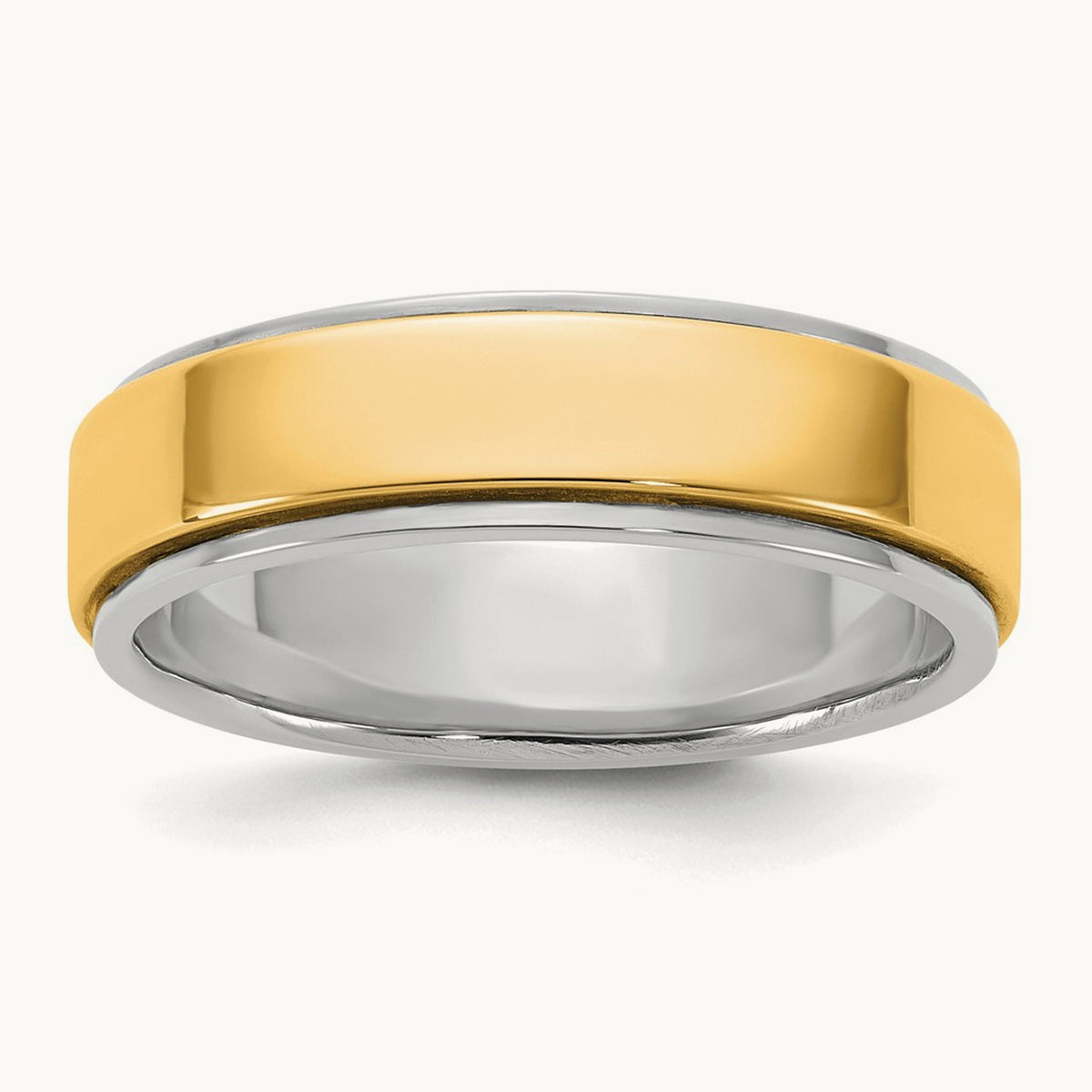 W/Y Step Edge Wedding Band, 6mm, 14K Two-tone