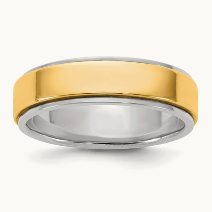 W/Y Step Edge Wedding Band, 6mm, 14K Two-tone