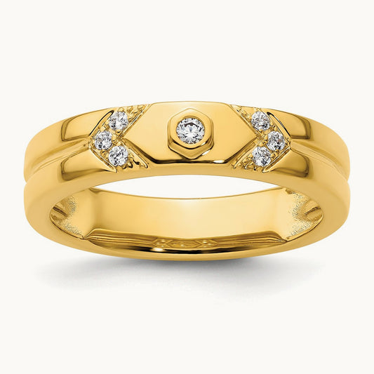 Hexagon Diamond Mens Complete Wedding Band, 14K