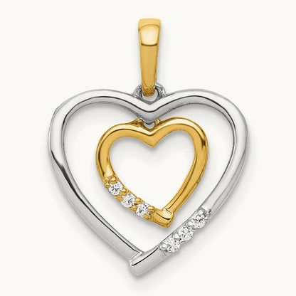 Heart Charm Diamond Heart Pendant, 14K Two-tone