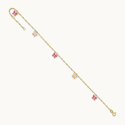 Enameled Butterfly 9in Plus 1in Ext Anklet, 14K