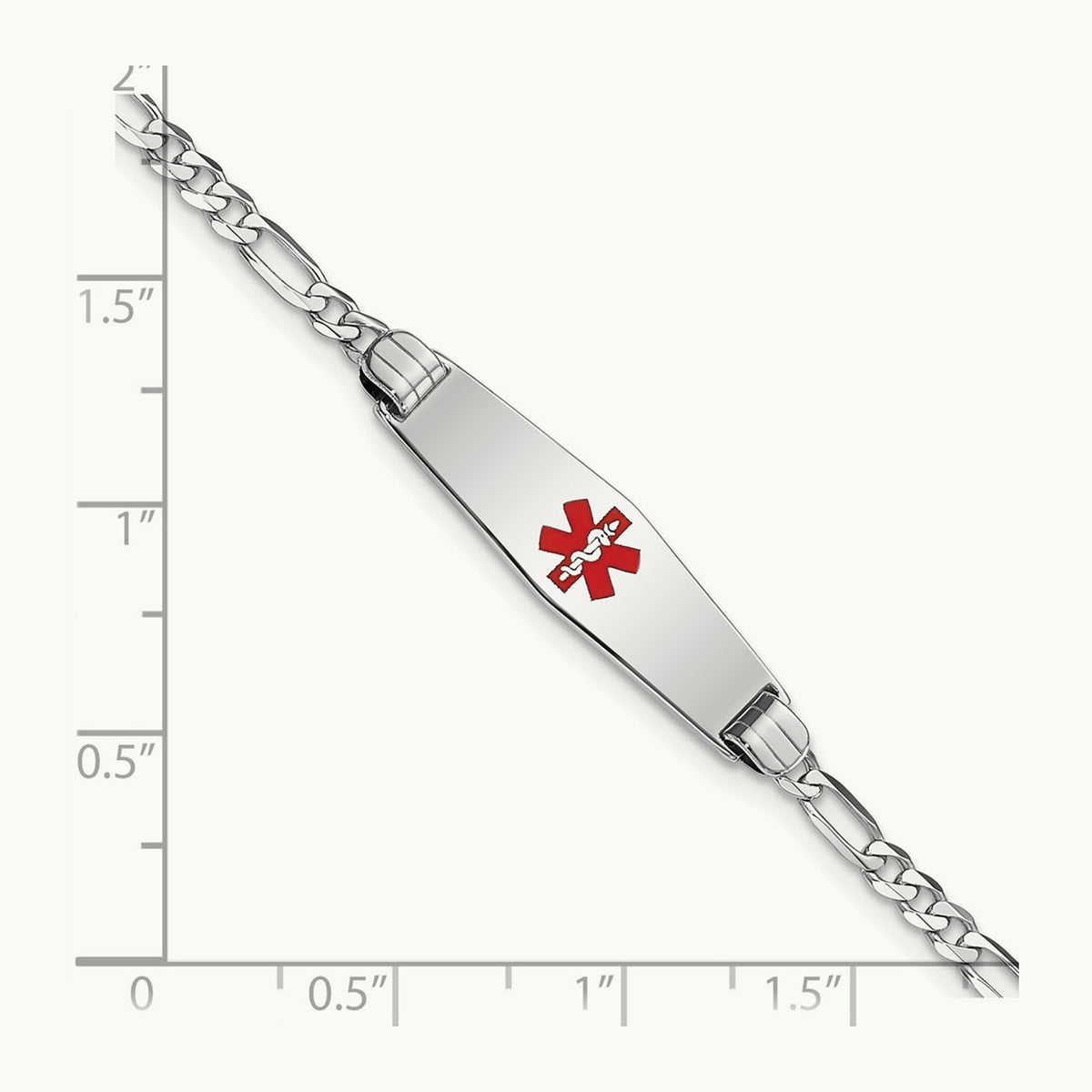 WG Medical Soft Diamond Shape Red Enamel Figaro Link ID Bracelet, 14K