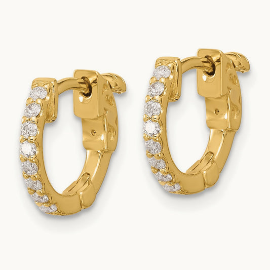 .24ct 16- Round Hoop w/ Safety Clasp Diamond Earrings, 1.5mm, 14K