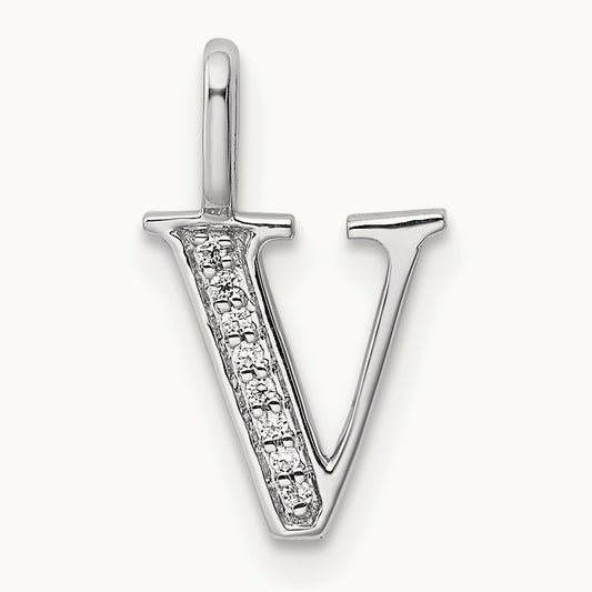 Diamond Letter V Initial Pendant, 14K White Gold