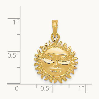 Solid Polished Reversible Sun Pendant, 14K