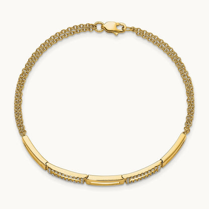 Polished Rectangle Link Diamond Double Strand 7in Bracelet, 14K