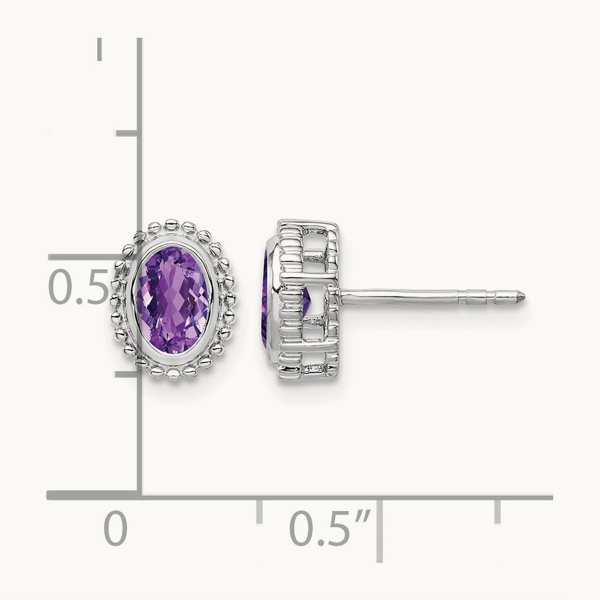 Oval Amethyst Post Earrings — 14K White Gold