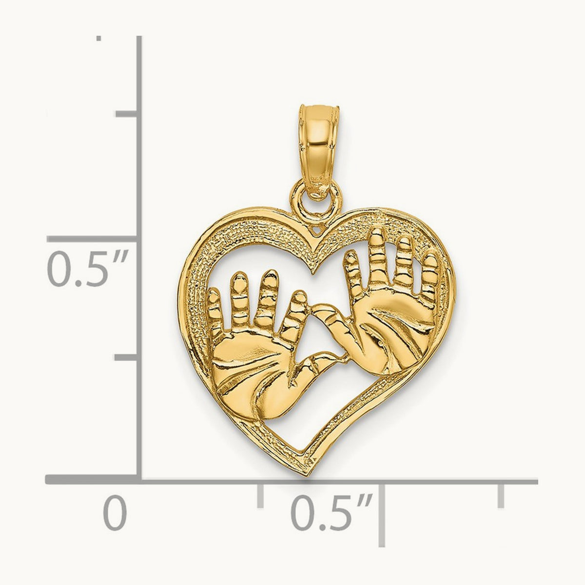 Cut-Out Double Hand Prints In Heart Charm, 14K