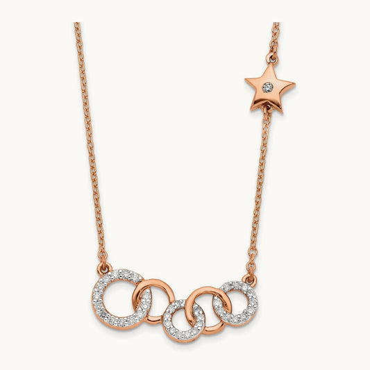 Diamond Circles w/Star 18in Necklace, 14K Rose Gold