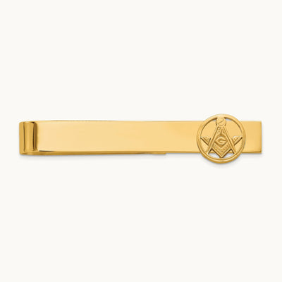 Men's Polished and Beaded Masonic Circle Medium Tie Bar, 14K