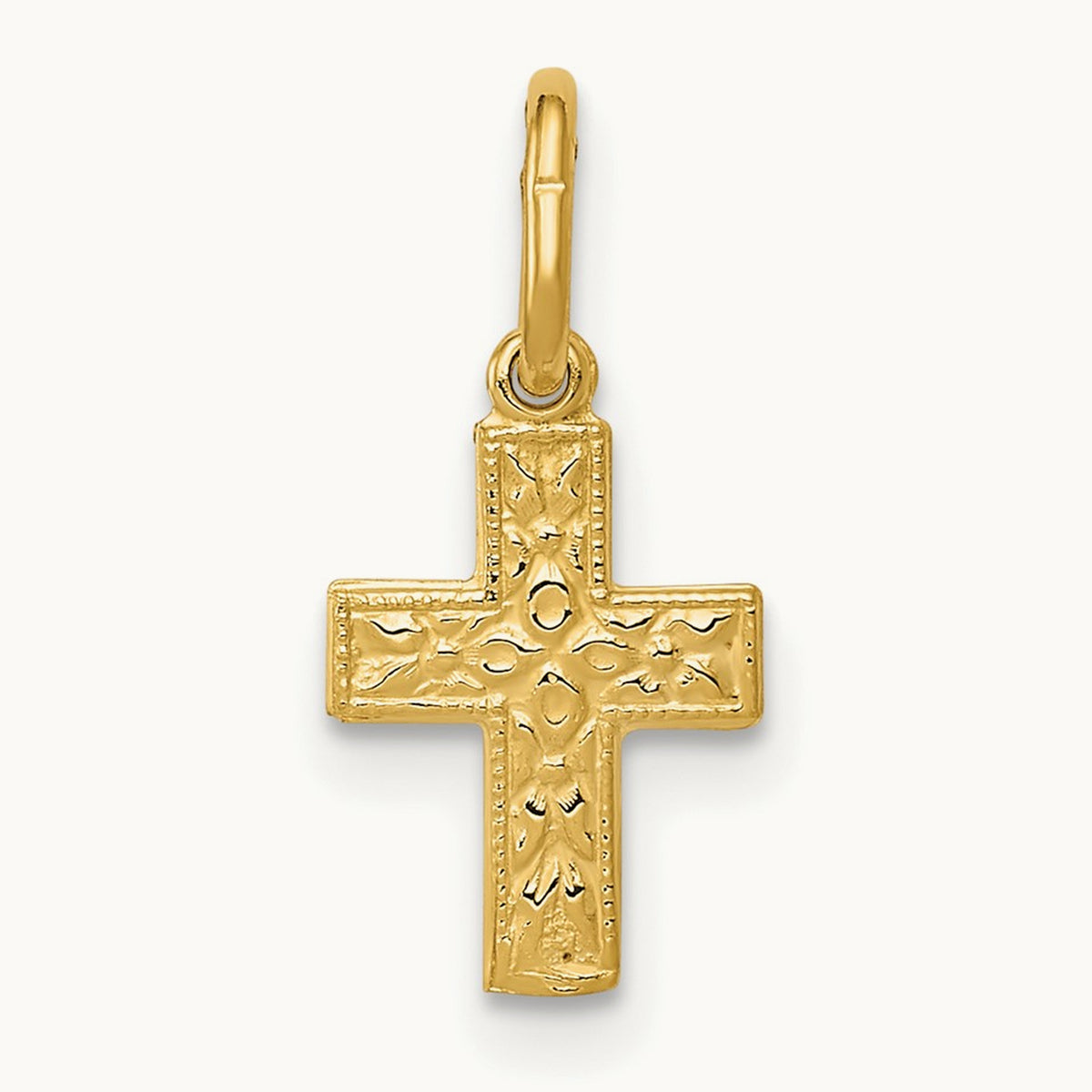 Floral Cross Charm — 14K Yellow Gold