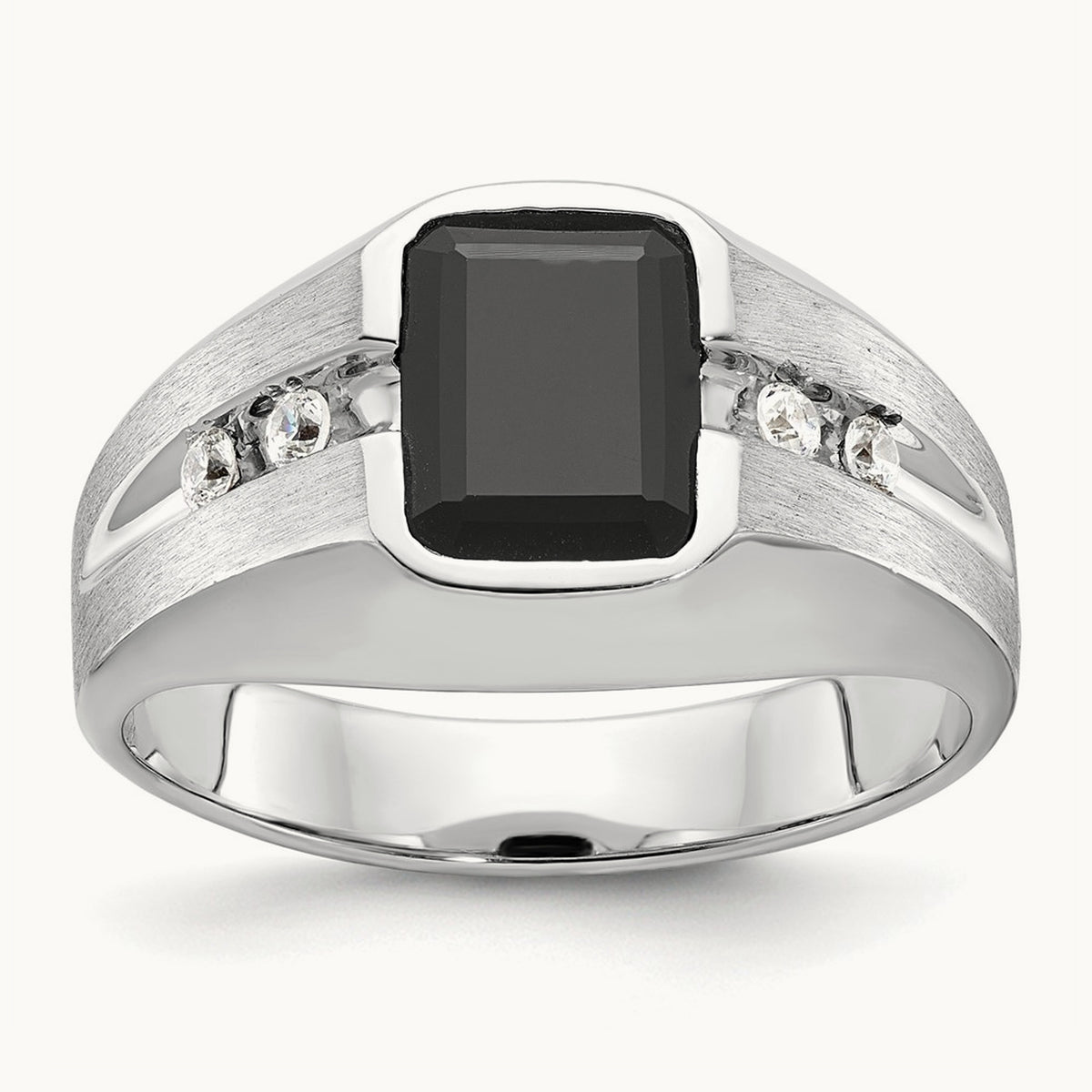 IBGoodman Men's Polished & Satin Onyx & Diamond Ring, 14K White Gold