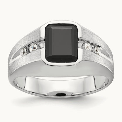 IBGoodman Men's Polished & Satin Onyx & Diamond Ring, 14K White Gold