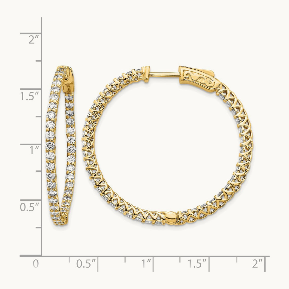 Diamond Round Hoop w/Safety Clasp Earrings, 14K