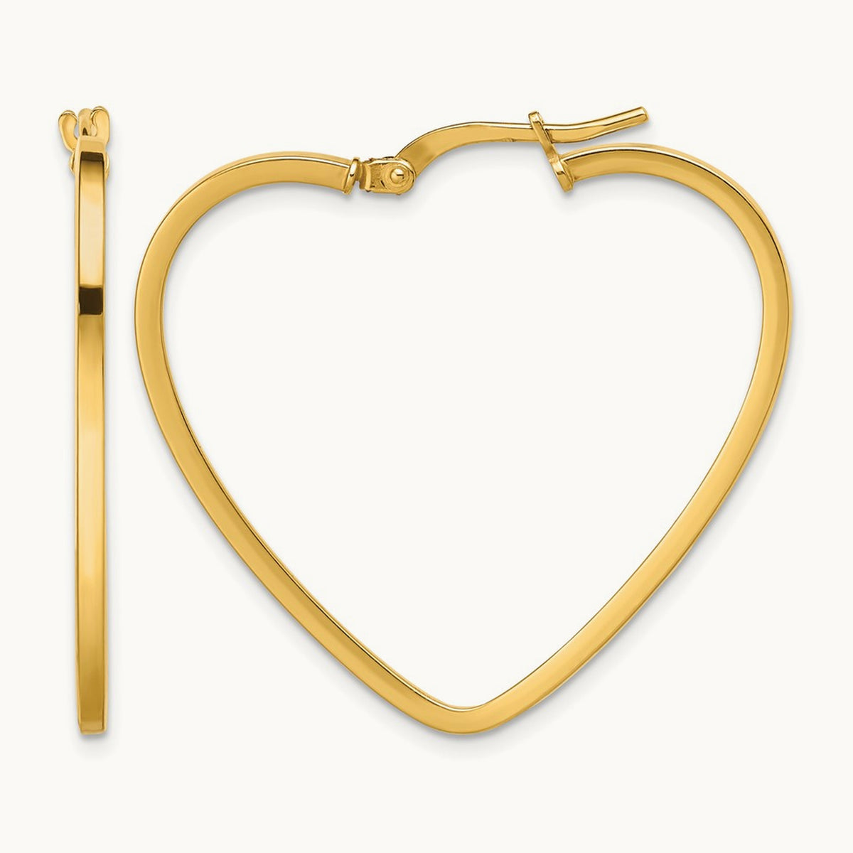 Polished Heart Hoop Earrings — 14K Yellow Gold