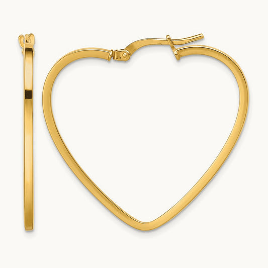 Polished Heart Hoop Earrings — 14K Yellow Gold
