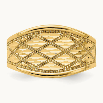 Diamond-Cut Quilted Pattern Ring, 14K