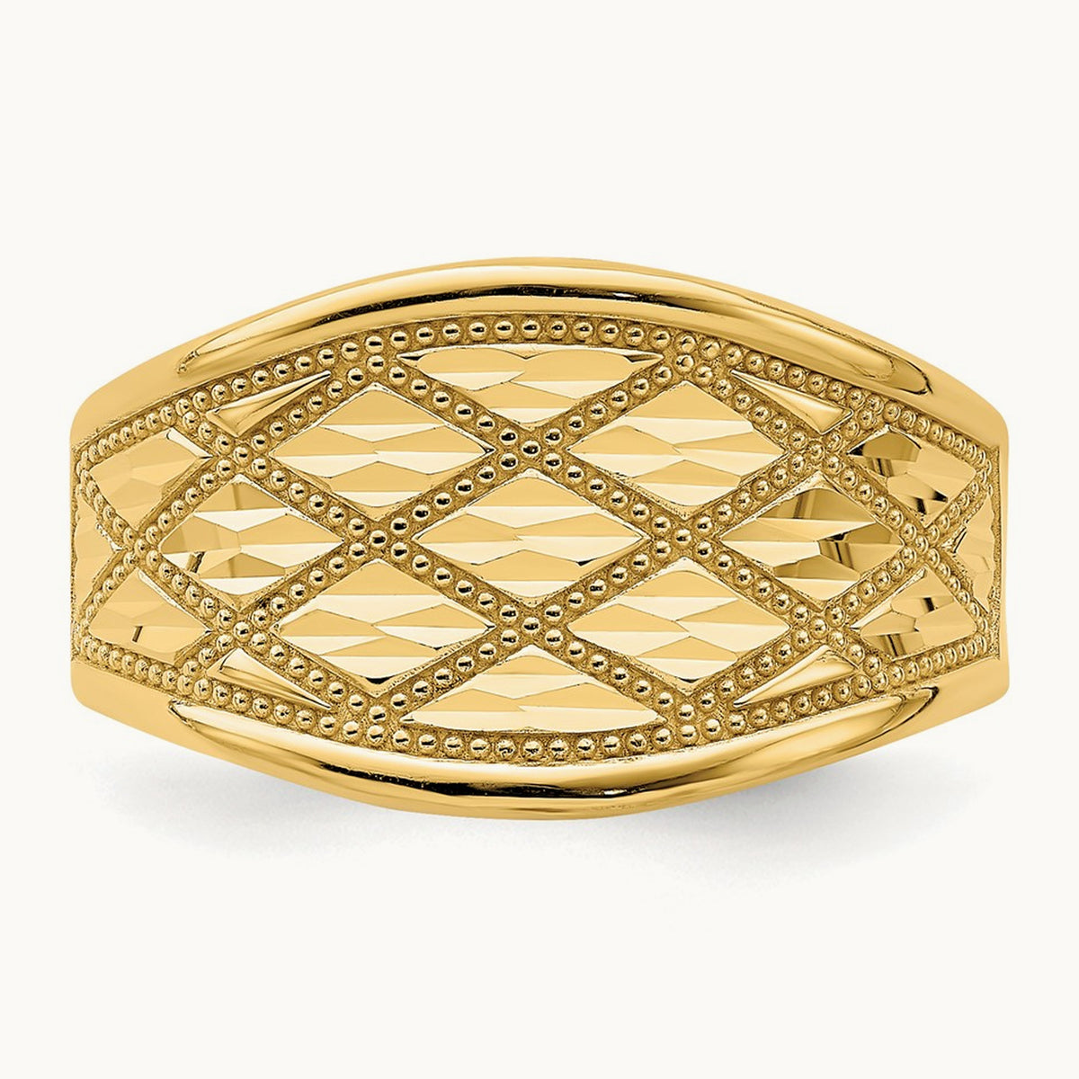 Diamond-Cut Quilted Pattern Ring, 14K