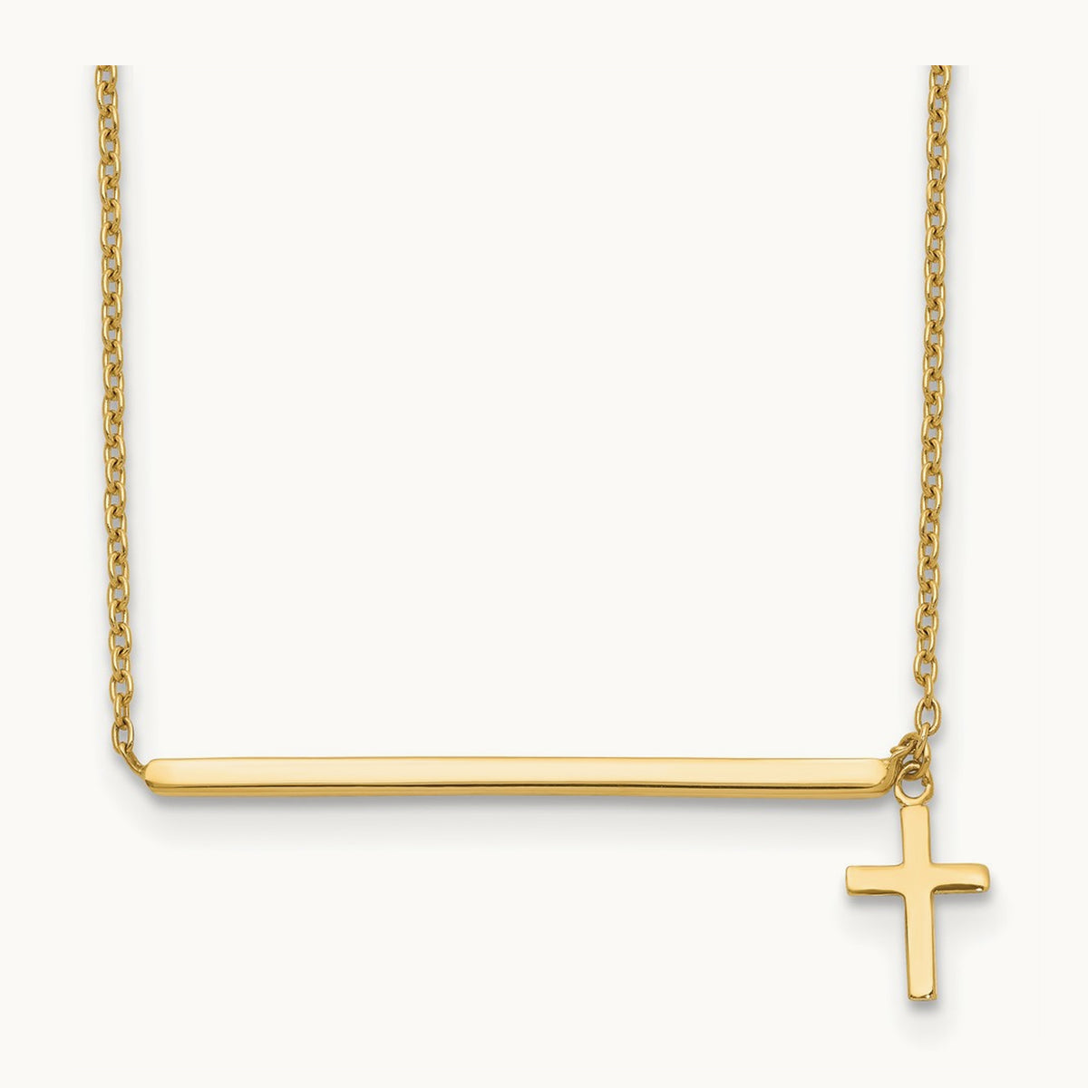Polished Cross w/ 2in ext. Necklace, 14K