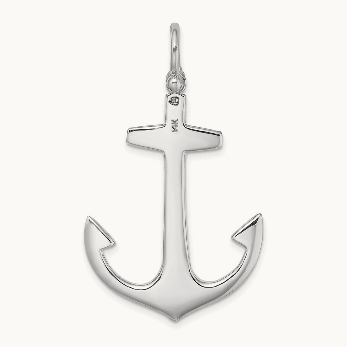 3-D Polished Large Anchor with Shackle Bail Charm — 14K White Gold