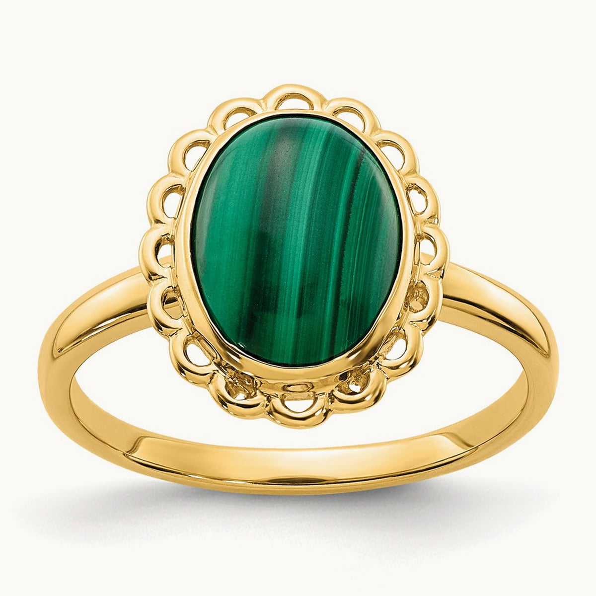 10x8mm Malachite Cabochon Ring, 14K